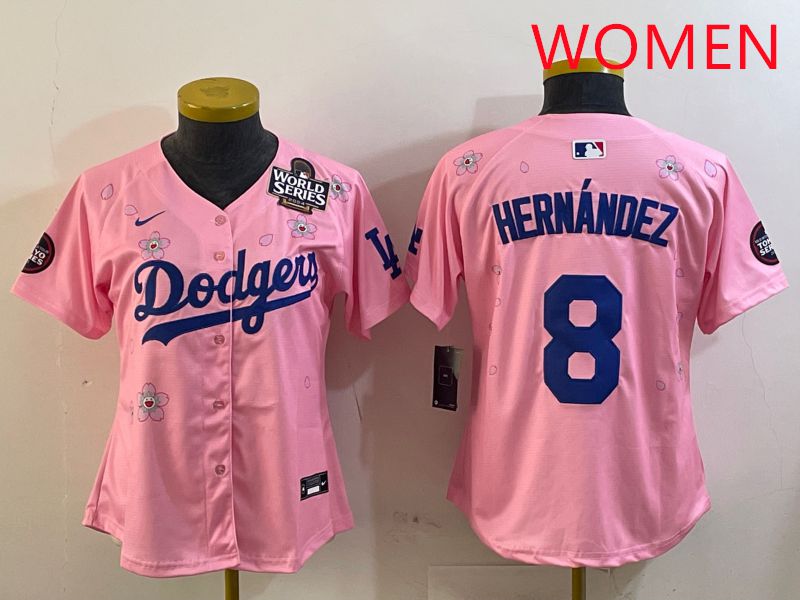 Women Los Angeles Dodgers #8 Hernandez Pink Sakura Edition 2025 Nike MLB Jersey style 7